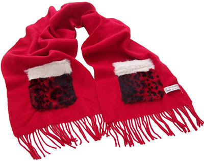 nwot PASHMINA Scarf 2 Fur Pockets SOFT 62 x 12 Scarf Muffler Red