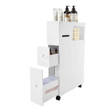 Bathroom Floor Cabinet Storage Organizer with Shelf Free Standing Cabinet White