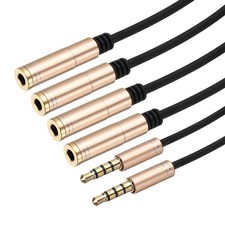 2Pcs 1ft Headphone Splitter, TRS 3.5mm Male to Dual TRS 3.5mm Female Cable, Gold