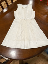 Calvin Klein White Lace Sleeveless V-Neck A-Line Knee Length Dress Size 8
