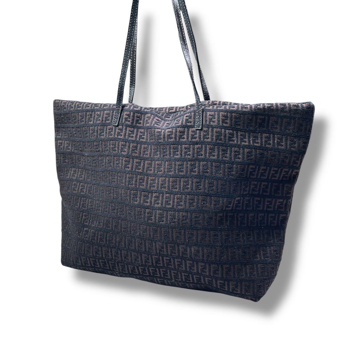 Fendi Zucchino Black Brown Canvas Tote Bag Italian Womens Fashion