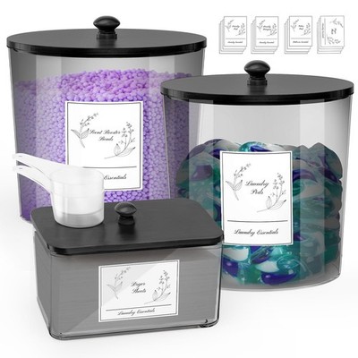 COAZEX 3 Pack Laundry Powder Container & Dryer Sheet C-Black(Black Lid) 
