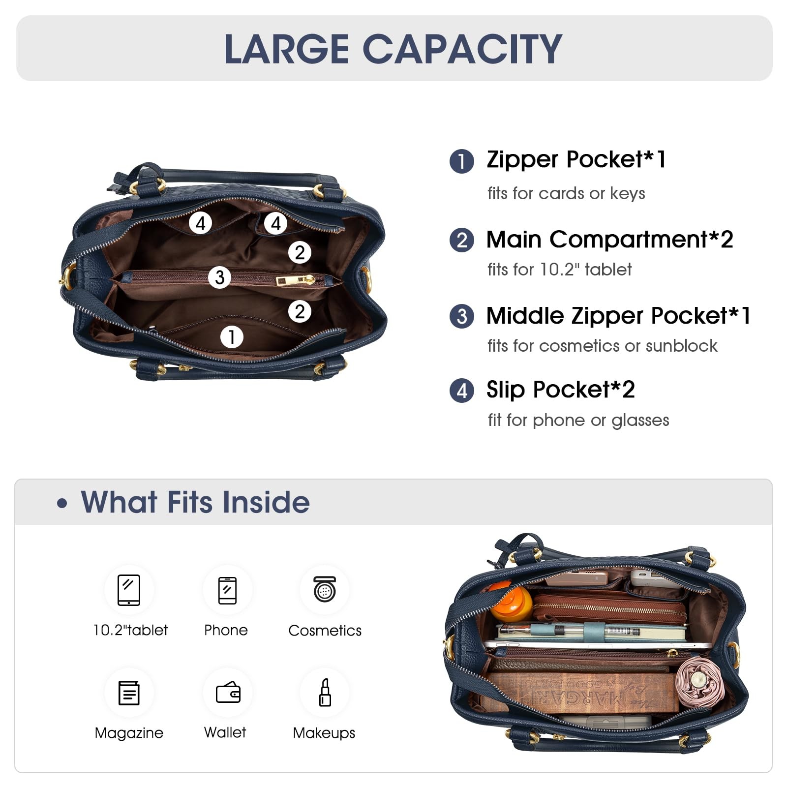 Soft Genuine Leather Satchel Bags Top Handle Crossbody Purses and Handbags To...