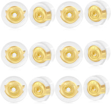 14Pcs 18K Gold Rubber Earring Backs for Droopy Ears, Clear Silicone Earring B...
