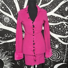 Boohoo Faux Fur Trim Rib Knit Collared Dress