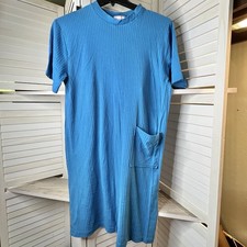 Vintage Heather Collection Blue Ribbed Pocket Dress One Size FM Made in USA