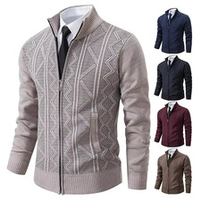 Men's Cashmere Padded Warm Knitted Sweater Coat Casual Spring Outerwear Jumper