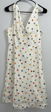 Garnet Hill Sleeveless Cream Blush Polka Dot Midi Dress Size 14 Cotton Lined-C49