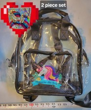 Mochila unicornio transparente 12x12x5 con correas ajustables y bolsa de bolígrafo nacarada...