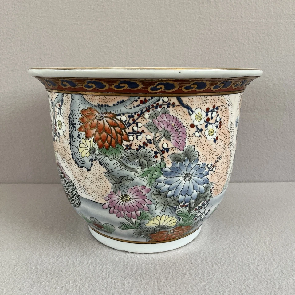 Maceta grande de porcelana vintage Chinoiserie peces koi 9,25" X 12” hecha a mano Foto 3 de 4