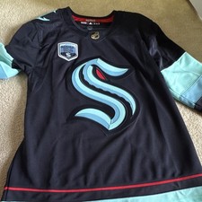 adidas Seattle Kraken NHL Hockey Jersey Black/Blue Inaugural 2021-22 Patch Sz 50