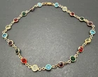 Colorful Bezel Set Disc Gold Tone Necklace 12” C11b