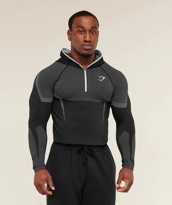 LARGE / L Gymshark Onyx 5.0 Seamless Muscle Fit Hoodie Black/Grey