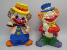 2 CERAMIC HAND PAINTED POTTERY CLOWNS STATUES FIGURINES MONEY BOXES