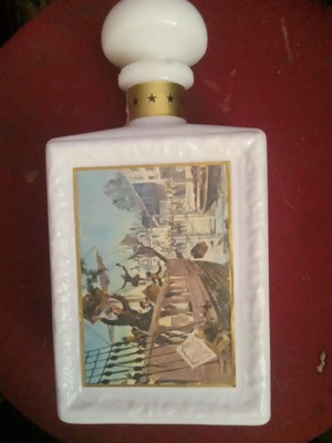 Vtg 1968 JW Dants Americana Whiskey Decanter Milk Glass Eagle Boston Tea Party