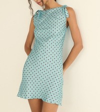 NEW DOEN Maltina Tie Shoulder Silk Mini Dress Pale Blue Size L $350