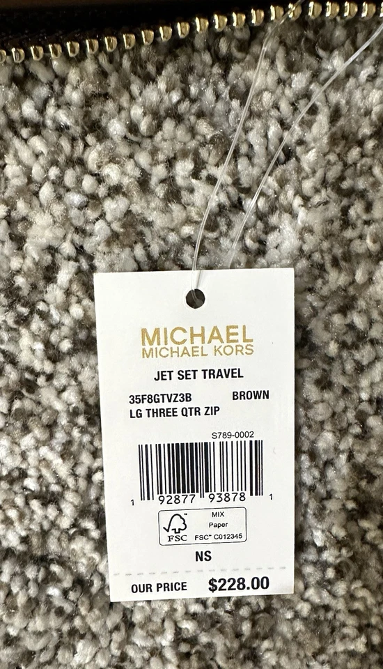 Cartera de viaje MICHAEL KORS Jet Set grande con logotipo de cuarto de cremallera, marrón, nueva con etiquetas Foto 4 de 4