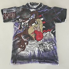 Vintage 90s AOP Taz Shirt Double Sided All Over Print Kids BASKETBALL Sports