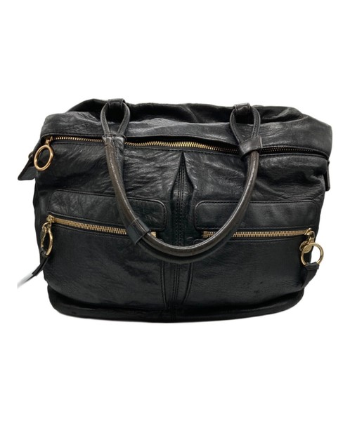 Chloe Top Handle Tote Bag Handbag Black Gold Leather Women's Authentic zipper
