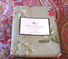 Pottery Barn Euro Pillow Sham Romantic Sage Green Floral Linen & Cotton NEW