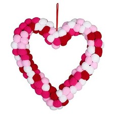 Valentine's Day Wool Felt Pom Pom Wreath 13 Inch Valentine Red pink white