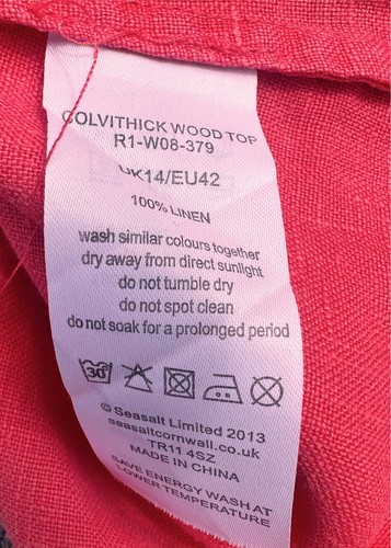 Seasalt Pink Linen S/L Colvithick Wood Top Labelled Size 14 - Afbeelding 7 van 7