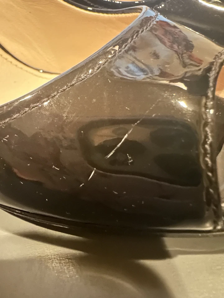 Tacones de corcho de cuña con punta abierta Prada charol negro 8,5 Foto 4 de 4