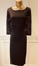 Phase Eight UK 16 Black Evening Stretchy Lace Detail Body-con Long Sleeved Dress
