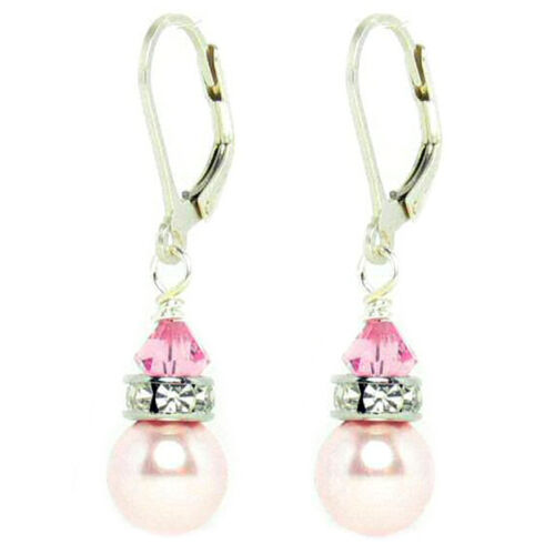 Swarovski Elements Crystal Simulated Pearl Sterling Silver Leverback Pendientes - Imagen 2 de 4