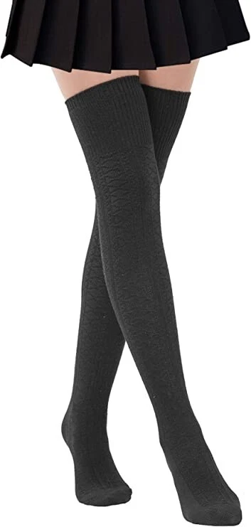 Lot of 10: Women Thigh High Sock Extra Long Cotton Knit Over The Knee Dark Grey