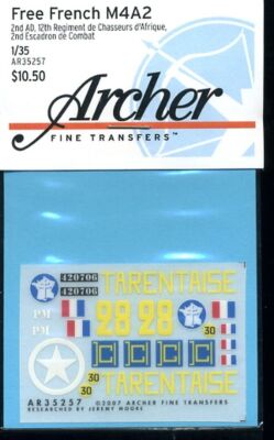 MW22 ARCHER 35257 FREIES FRANKREICH M4A2 ''TARENTAISE  DECAL  DECAL