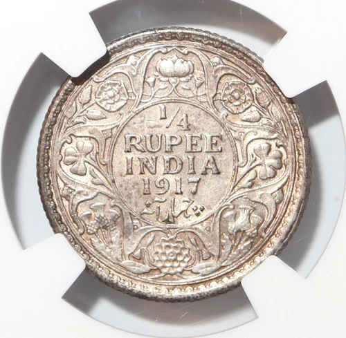 1917-C India - 1/4 Rupee - AU Details (Cleaned) - NGC