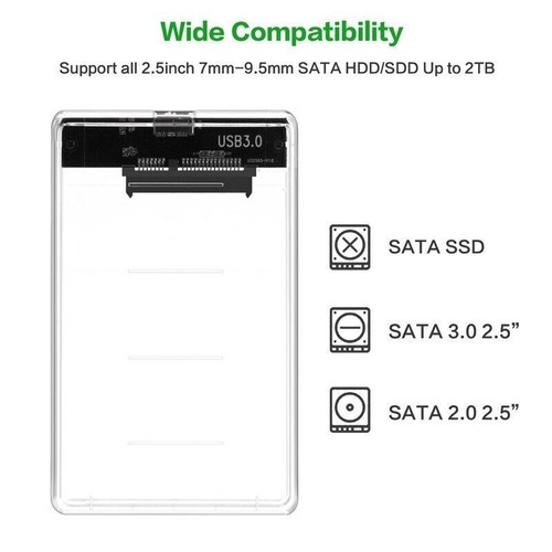 2.5" SATA USB 3.0 Clear Hard Drive Disk HDD SSD Enclosure External Laptop Case - Picture 5 of 11