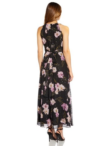 Adrianna Papell Floral Fit and Flared Lined Dress Chiffon Midi Black PlusSize 18 - Picture 8 of 8