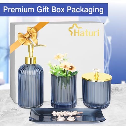 Bathroom Accessories Set, 4 Pcs Blue Glass Bathroom Accessories Sets 3