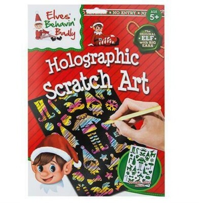 Weihnachten Holografisch Scratch Art Gravur Set & Schablone Blatt - Elfe Design