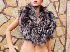 ELEGANT Fox Fur Collar Scarf Purple Black - Elegant Winter Fashion Piece