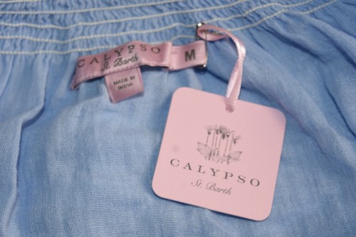 Nuovo Calypso San Barth Cotone Abito Mussolina Ricamato Blu fuori Il Spalla M - 第 8/8 張圖片