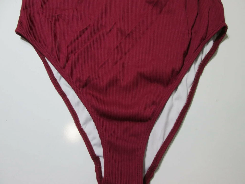NWT Boohoo Women Size 10 One Piece Swimsuit Burgundy Wireless Unlined Wide Strap - Image 3 of 4