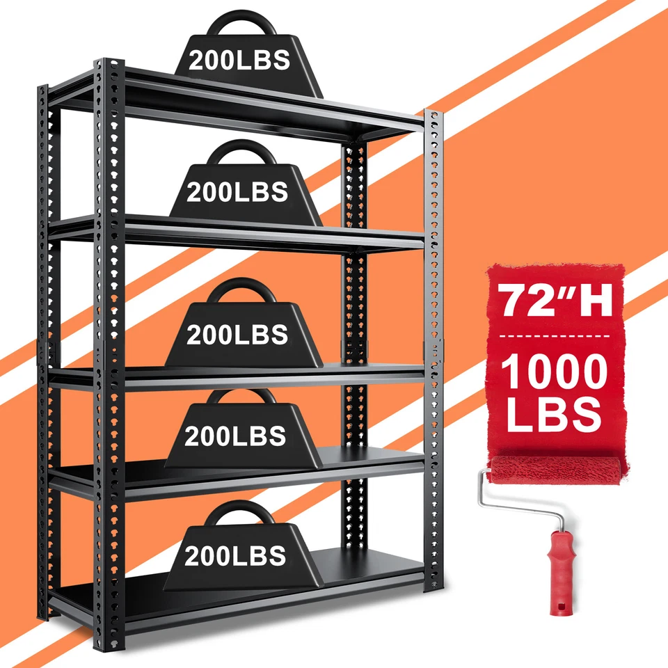 72" Garage Shelving Heavy Duty Storage Shelves Max 1000LBS Garage Shelves 5 Tier - Image 3 of 4