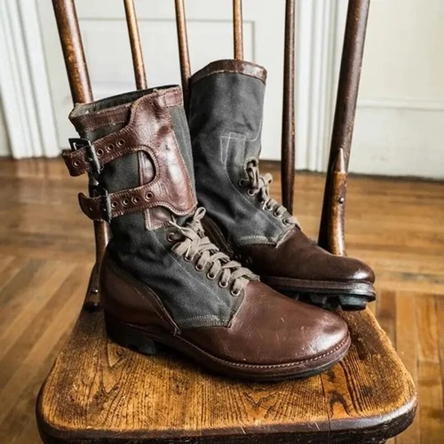Medieval Steampunk Cosplay Boots Men Winter Larp Viking Pirate PU Leather Shoes - Picture 17 of 27