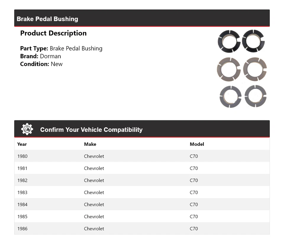 For 1980-1986 Chevrolet C70 Dorman Brake Pedal Bushing 1981 1982 1983 1984 1985 - Image 2 of 4