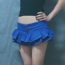 Donna Micro Mini Jeans Vita Bassa Falbala a Balze Strato Corto da Festa e Disco