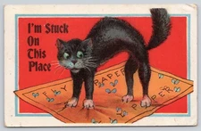 Postcard I'm Stuck On This Place, Cat On Flypaper A3351