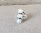 Rainbow Moonstone Ring Three Stone ring Oval Shape Designer ring 925 Silver Ring