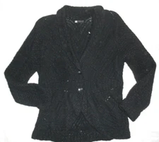 CAROLE LITTLE sz L BLACK shaped Angora blend CARDIGAN Sweater button front shawl