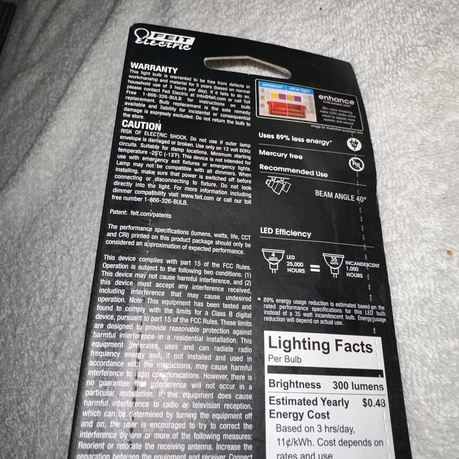 Feit LED Light Bulbs, Mr 16, Warm White, 300 Lumens, 4-Watts, 3-Pk.