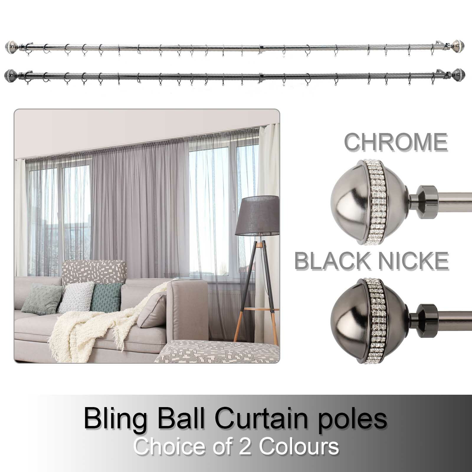 Bling Extendable Metal Curtain Pole Poles 28mm Including Finals Rings Ings