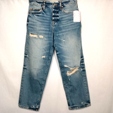 Free People Jeans 25 R Button Fly Distressed Cropped Frayed Holes Hippie Pants