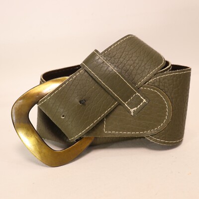 Vintage Leather Hip Belt Women S Khaki Green Pebble Wide Gold